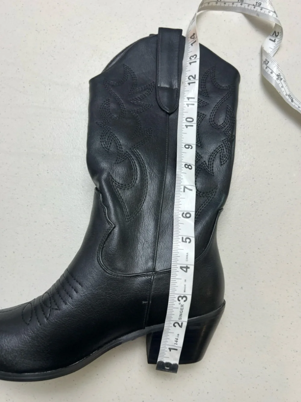 Women’s Black Embroidered Western Middle Boots Faux Leather Pointed Toe 7 - Picture 7 of 7